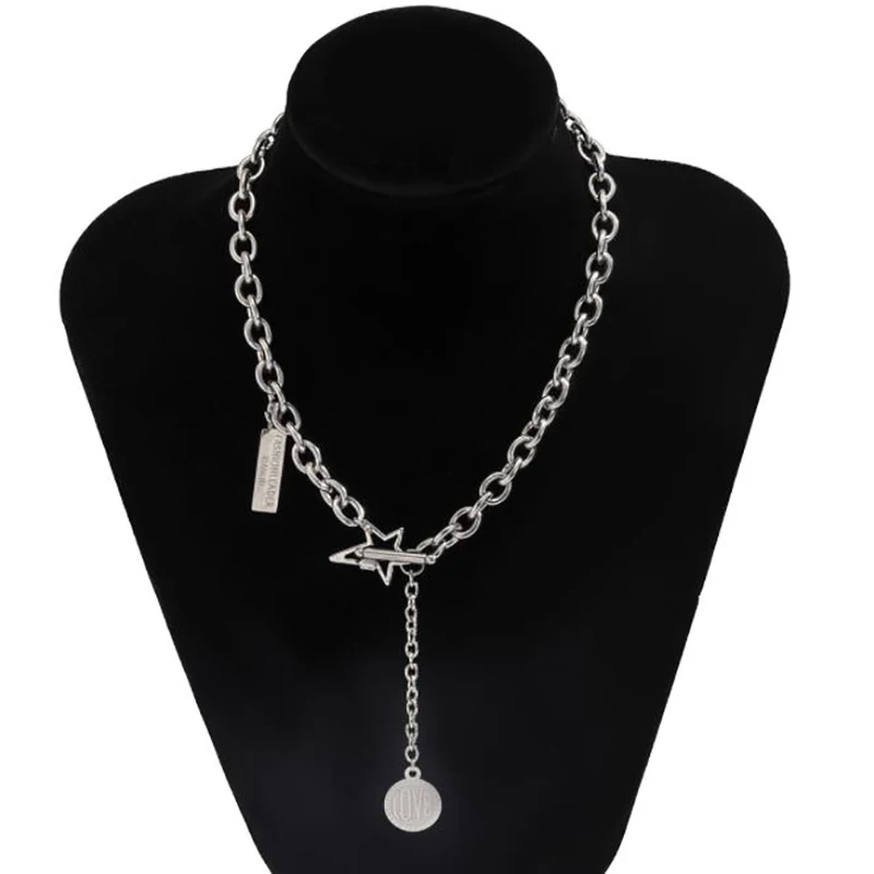 

YOUVI Lock Chain Necklace Coin Pendants Women Men Punk Stainless Steel Chunky Chain Jewelry On The Neck Aesthetic Accessories