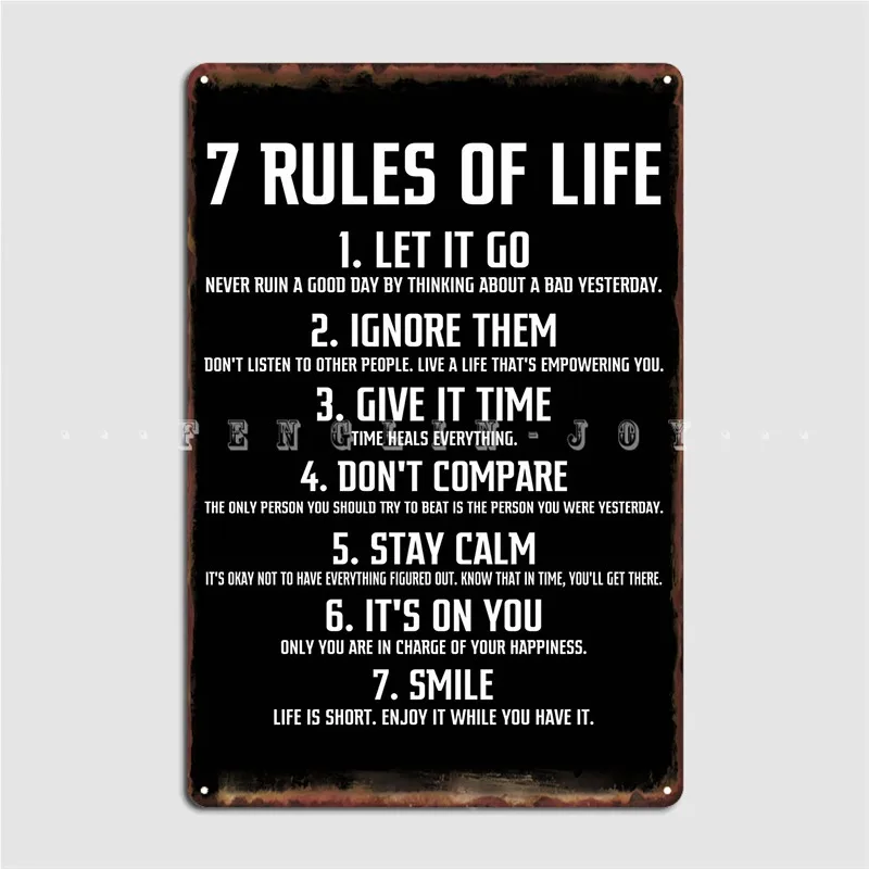 

7 Rules Of Life Metal Plaque Poster Classic Bar Cave Club Party Plaques Tin Sign Posters