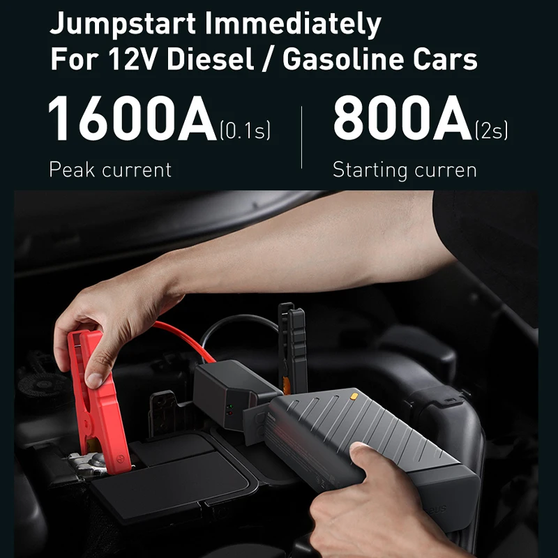 baseus 1600a car jump starter booster 12v auto starting device 16000mah portable power bank 220v ac output outdoor power supply free global shipping