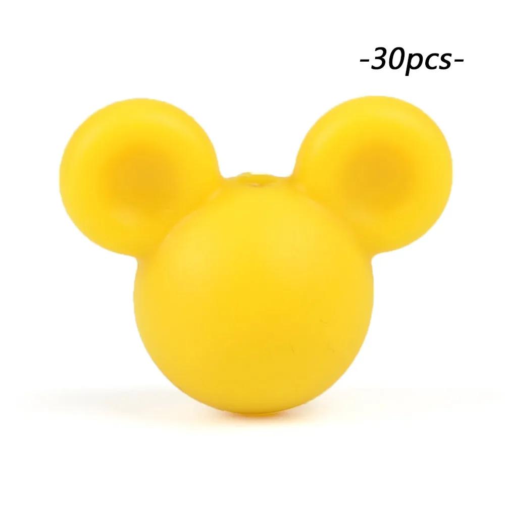 mustard LOFCA 30 шт Микки силиконовые бусины BPA бесплатно мультфильм детские игрушки для прорезывания зубов пищевой силикон для кормления ожерелье для изготовления соски цепь - Цвет: mustard