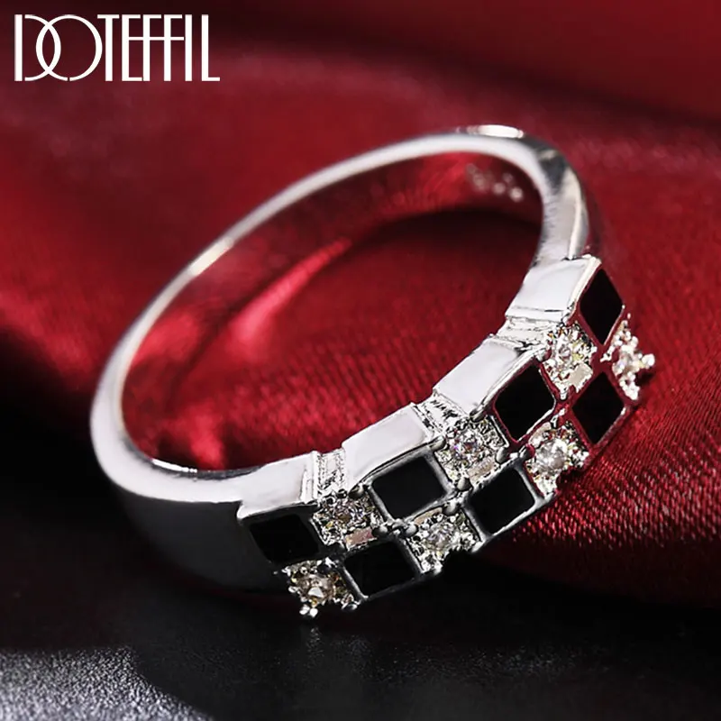 DOTEFFIL 925 Sterling Silver Cube AAA zircon Ring Man For Women Fashion Wedding Engagement Party Gift Charm Jewelry