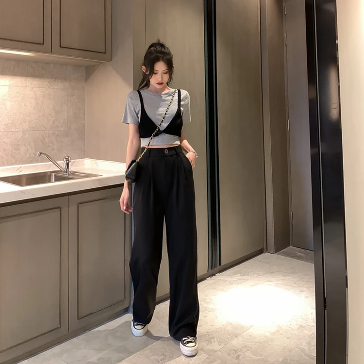 

High Waist Summer Wide Leg Flared Loose Chiffon Long Pants for Women S M L XL