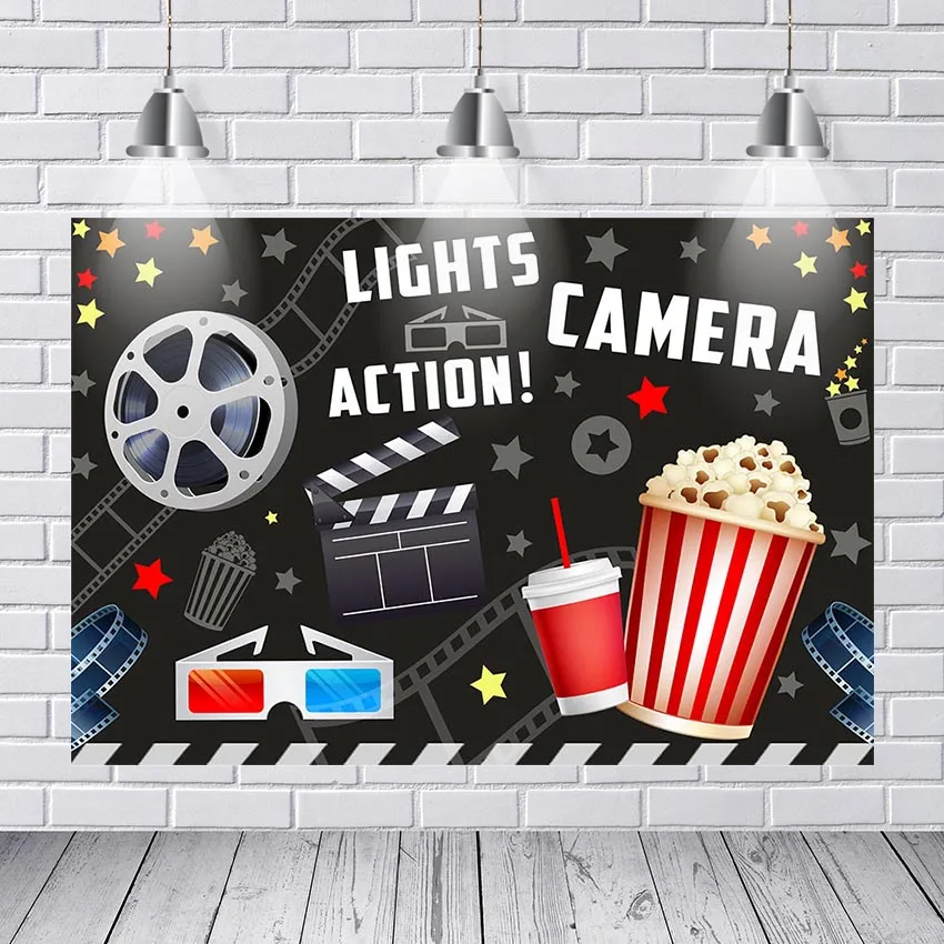 Фон для фотосъемки с изображением попкорна вечеринки в честь Дня Рождения черный