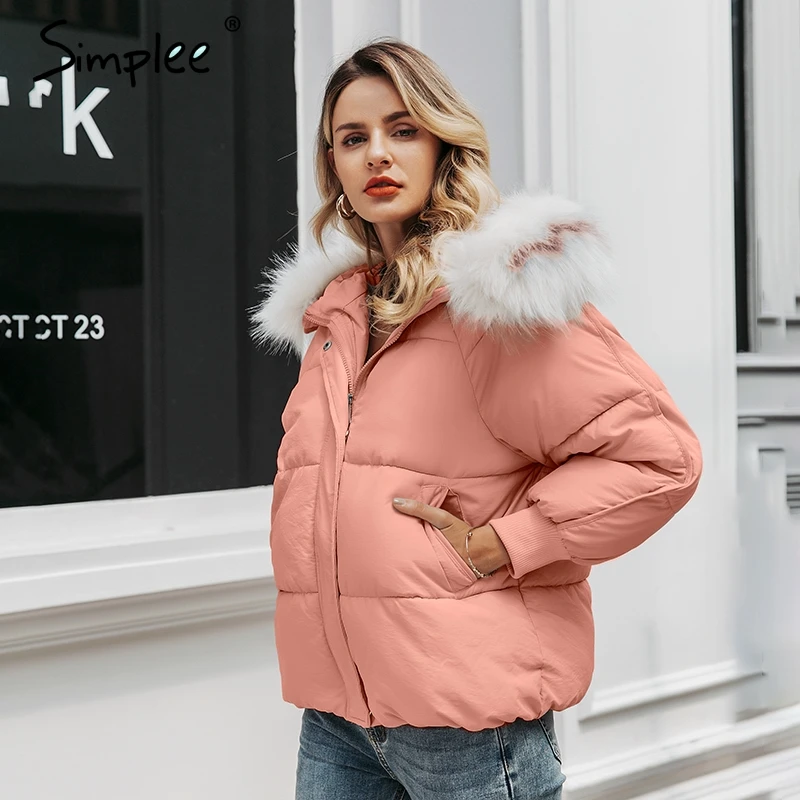 Simplee женская верхняя одежда с капюшономс длинным рукавом меховой воротник