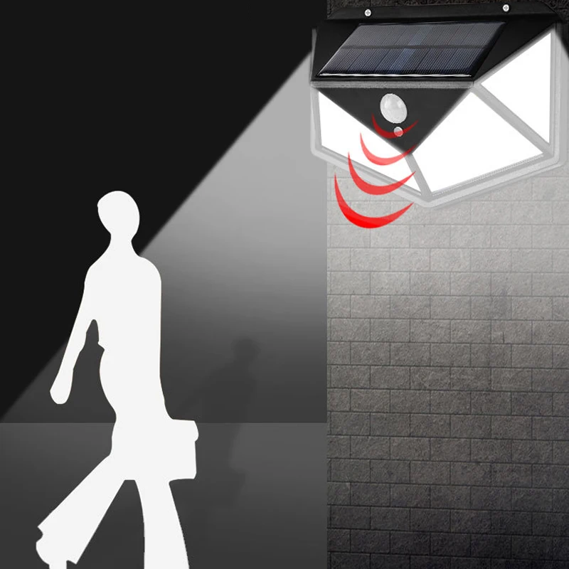 

100 COB Solar Light Solar Powered 270 Human Body Induction Wireless Solar Lamp Waterproof Outdoor Garden Four Sides Wall Lamp