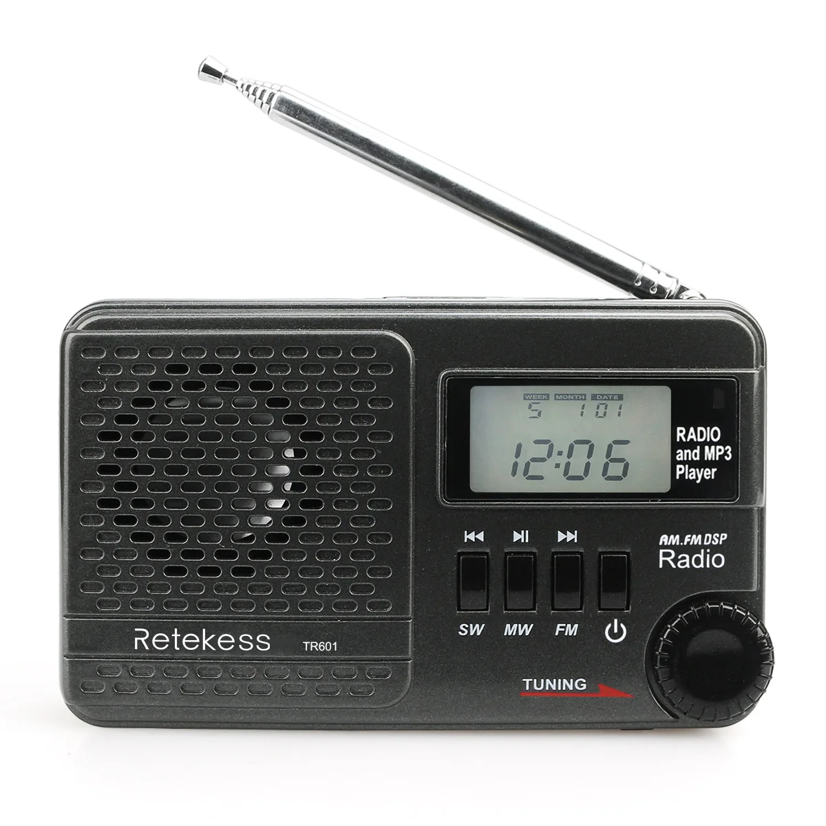 Retekess TR601 FM/AM/SW карманный радиоприемник цифровые часы DSP MP3 плеер выбор шага 9K/10K