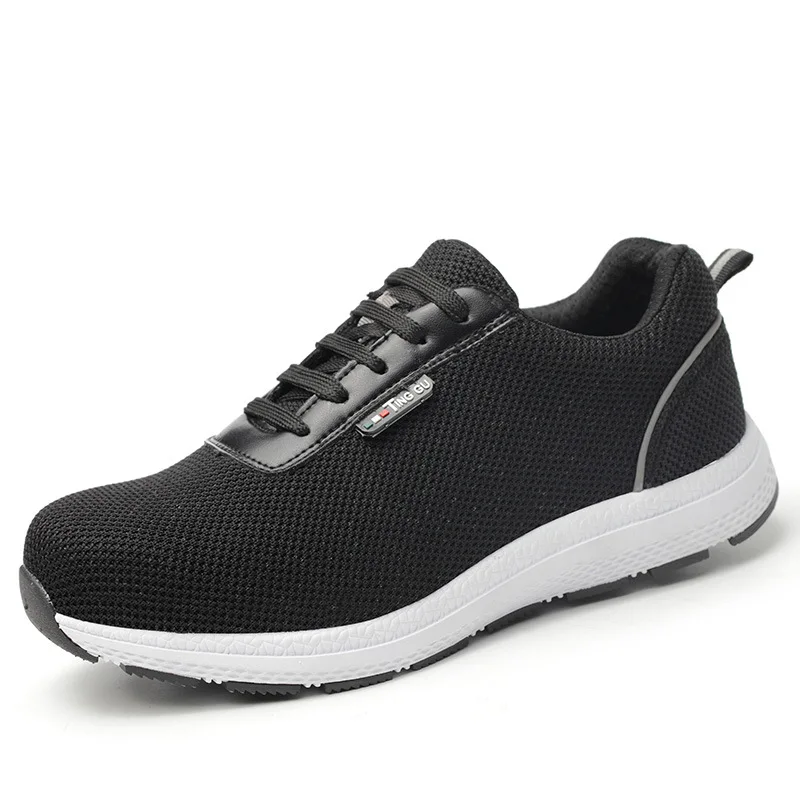 

new arrival men's leisure big size breathable mesh steel toe covers work safety shoes lightweight platform security boots worker