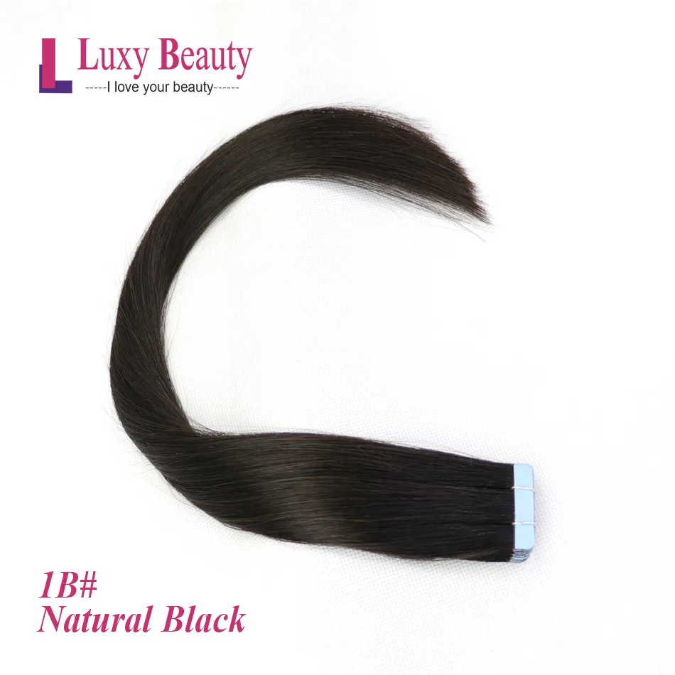 # 1B LuxyBeauty Tape In Remy Наращивание волос Человеческие волосы 1"- 22" 20/30шт. Прямые двухсторонние уток для волос с кожей на клеях - Цвет: # 1B