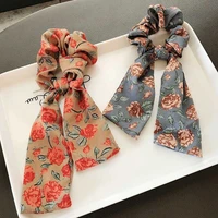 flower hair rope ties ponytail scarf ribbon band scrunchies bow satin leopard