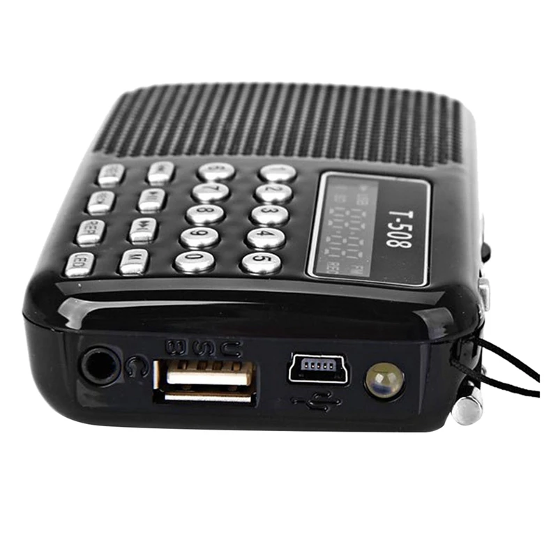 

T508 Mini Portable LED Light Stereo FM Radio MP3 Music Player TF USB Speaker, Black
