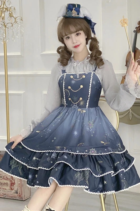 

Japanese Star Print Sleeveless Dress Female Summer tea party renaissance gothic lolita dress lolita sweet lolita jsk