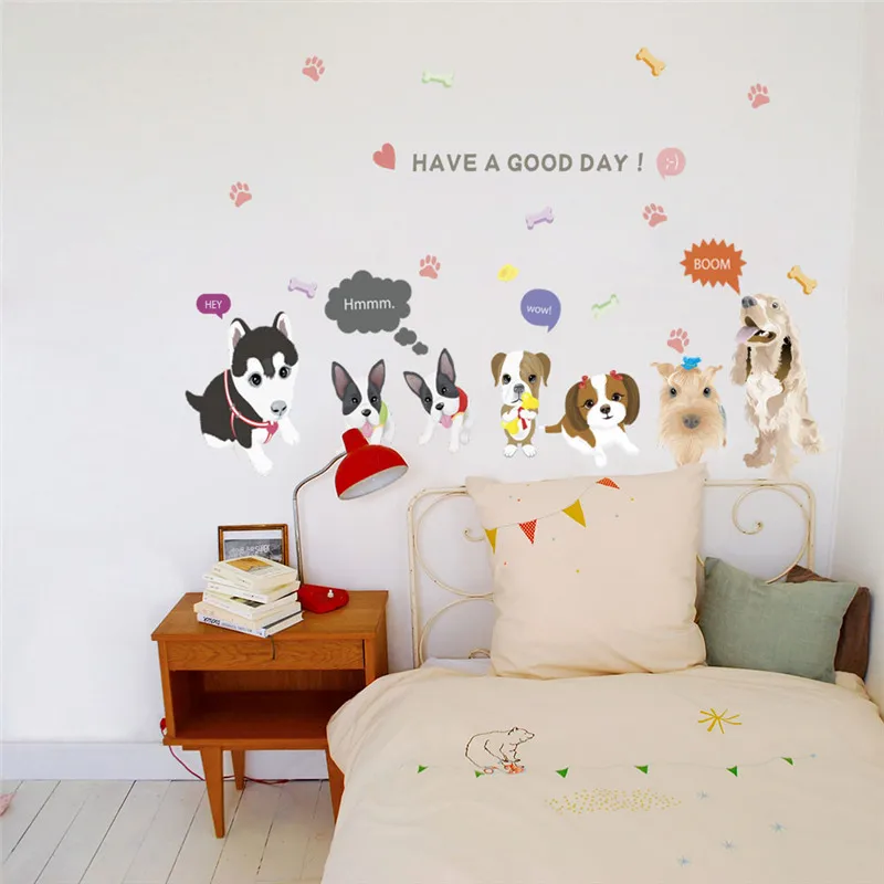 

Cute Dog Animal Wall Stickers For Kids Room Bedroom Decor Cartoon Puppy Mural Art Diy Pvc Home Decal