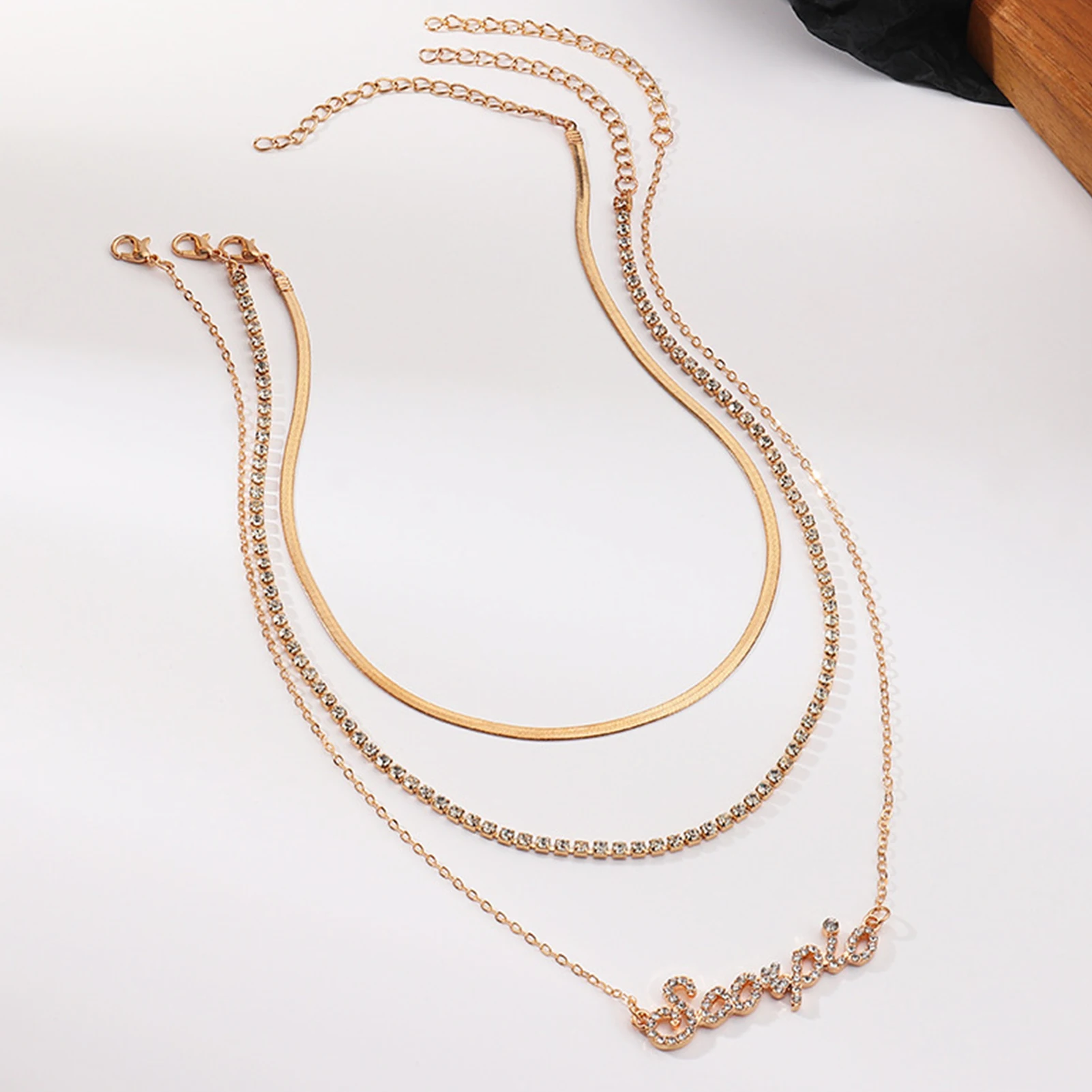 

3PC chain woman Necklaces Twelve Constellation Necklace lady Fashion Sexy Rhinestone decoration Multilayer letter Necklaces