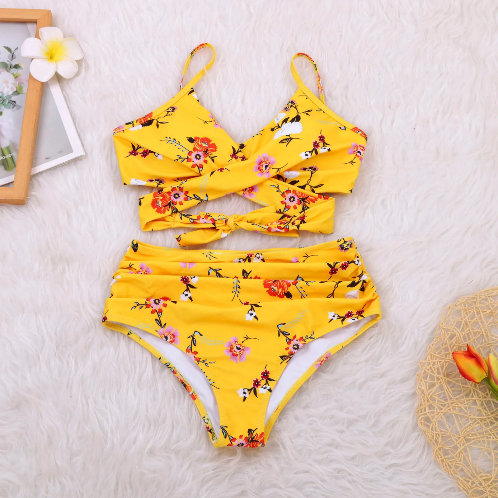 

Swimwear Women Maillot De Bain Femme Sexy brazilian bikini High waist Beachwear Two Piece Set Print Bandage Two-piece Swimsuit