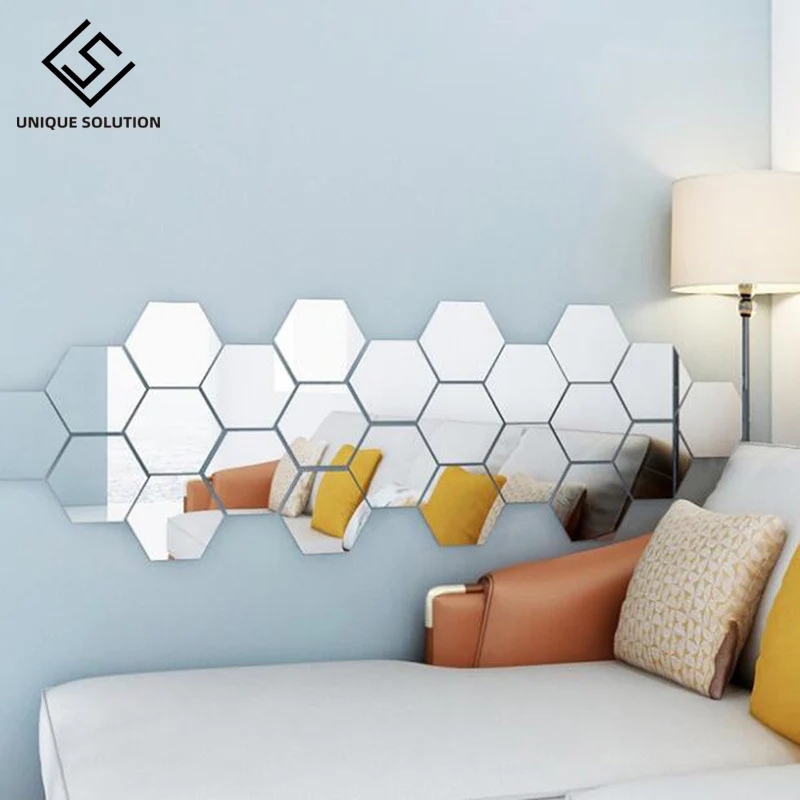 10pcs Geometric Hexagon Mirror Wall Sticker DIY Home Decor Enlarge Living Room Removable Safety 5 sizes Creative stickers | Компьютеры и