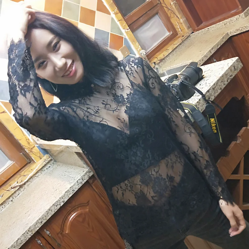 Кружевная рубашка с длинным рукавом Осенний Топ подходящий ко всему новый