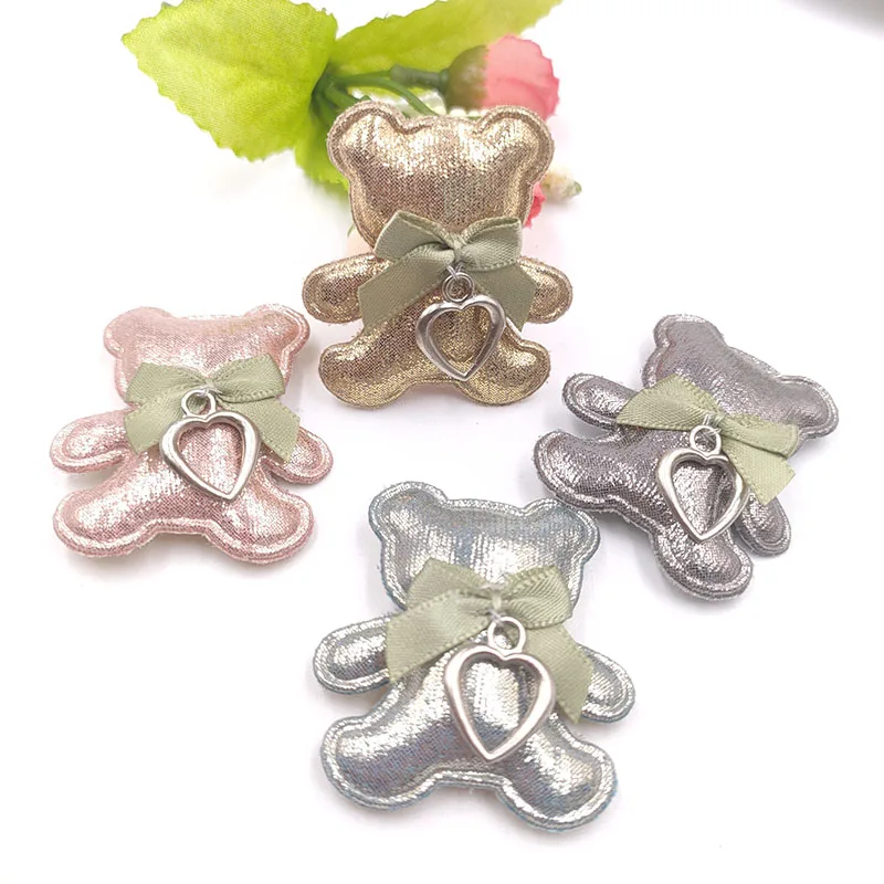 

16Pcs/Lot 4*4.5CM Bear Padded Appliques With Bow Decoration For Children Headwear Hair Clip Accessories and Garment Patches