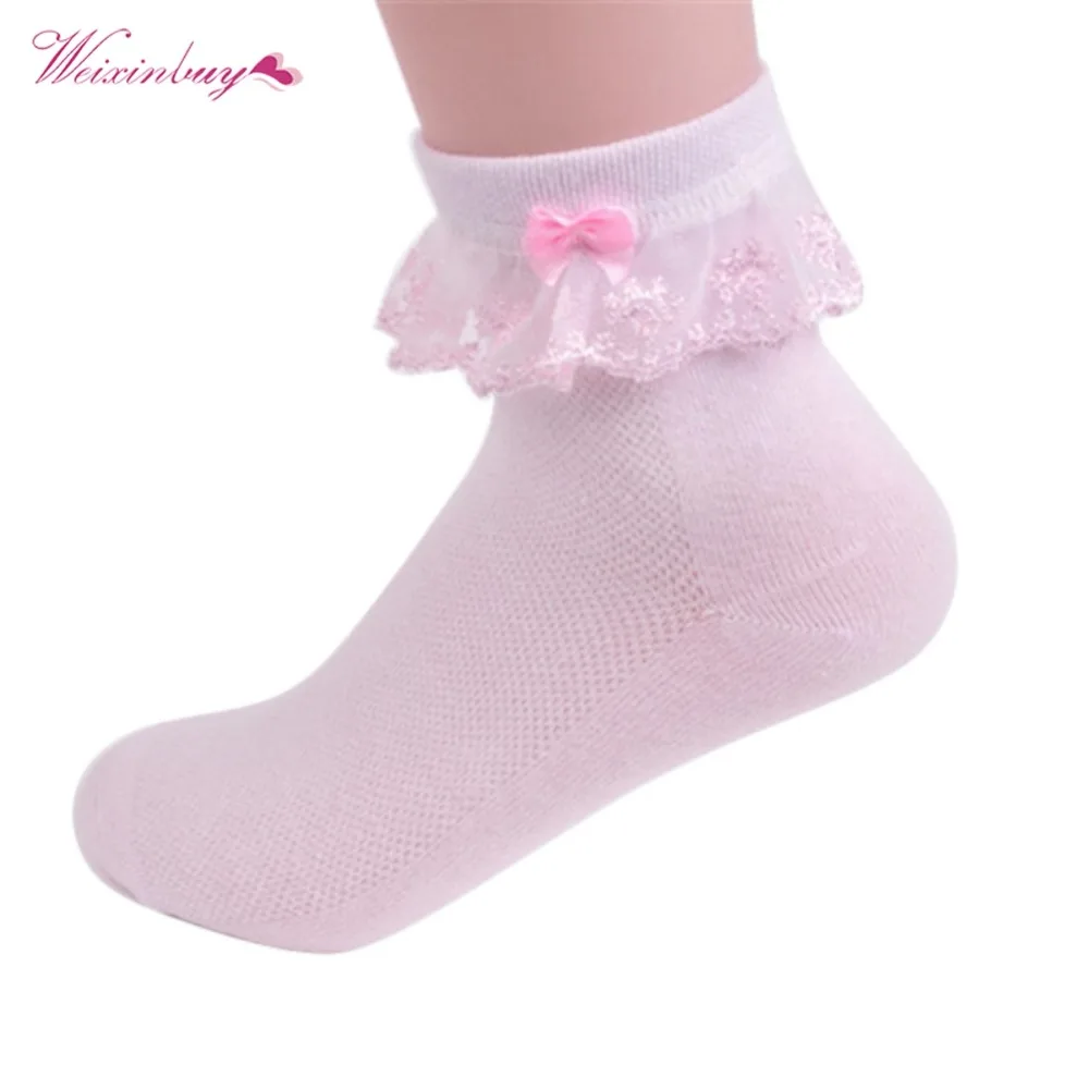 New Retro Lace Ruffle Frilly Socks Baby Girls Kids Princess Mesh Socks Breathable Short Ankle Socks For Girl 1Pcs