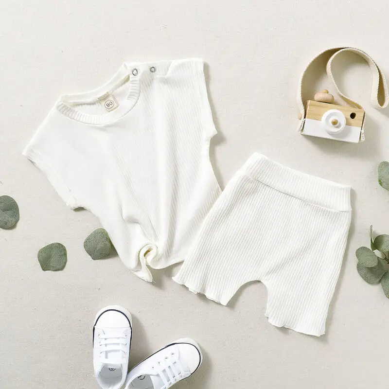 

2020 Summer Kids Baby Girl Clothes Candy Color Solid Short Sleeve Top T-shirt+ Shorts Pants Outfits Set Cute 2Pcs For Children