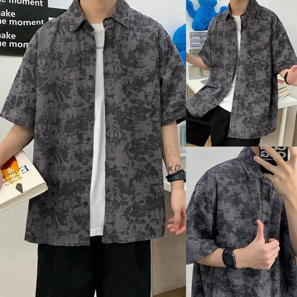 

Рубашка мужская с отложным воротником, модная Повседневная Блузка с коротким рукавом, свободная уличная одежда, лето 2021