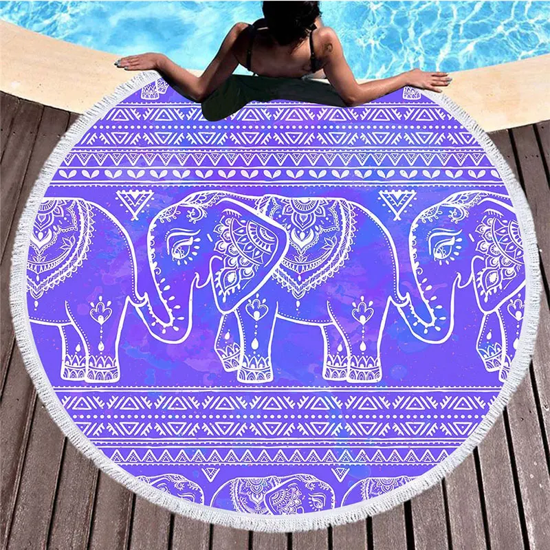 Летнее круглое пляжное полотенце С Рисунком Слона и кисточками пляжные