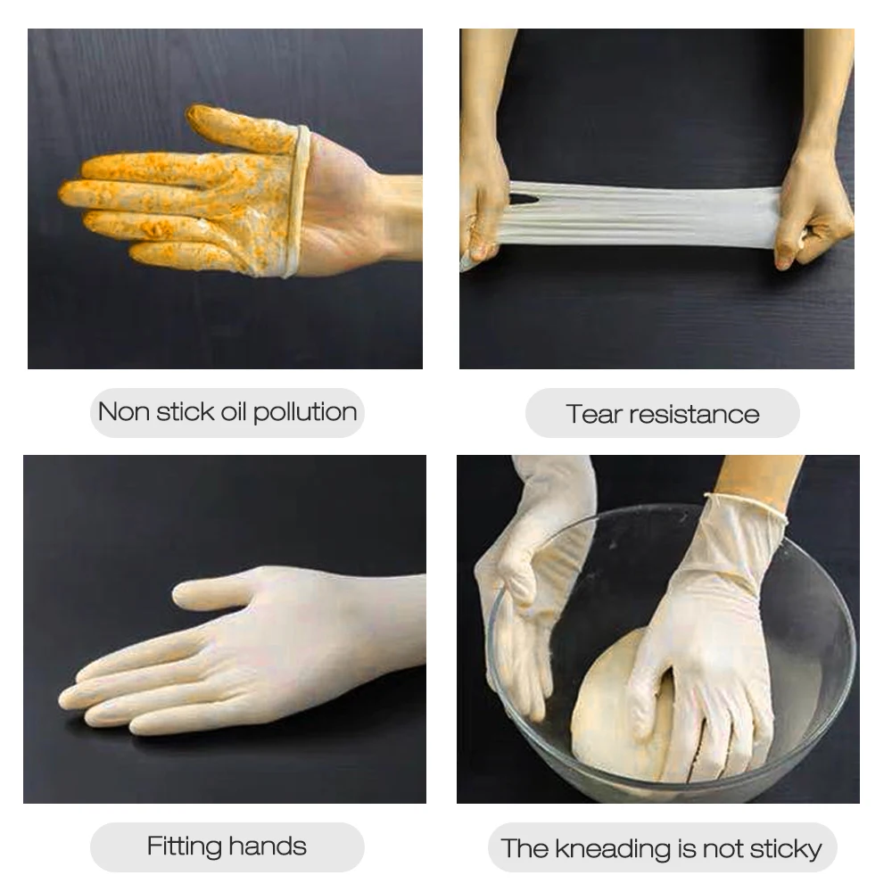 

100 Pcs/Disposable Gloves Thick Powder-Free Rubber Latex Stretchy Gloves Sterile Food Safe Grade for Home Food Laboratory Use