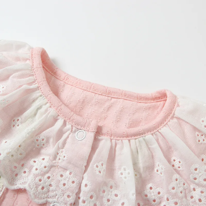

TONSEN 0-2Y Newborn Baby Girls Summer Onesie Clothes Cotton Soft Pure White Pink Rufled Collar Romper Jumpsuit Infant Outfit