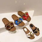 Шлепанцы женские с золотистой цепочкой, пляжная обувь, открытый носок, без застежки, сланцы, летние сандалии, 2021