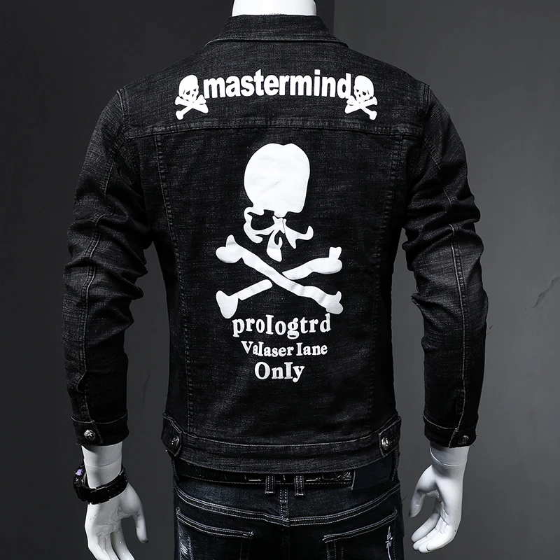 

Spring and autumn deep hole embroidered denim jacket men's casual all-match trend denim clothes youth personality jacket men