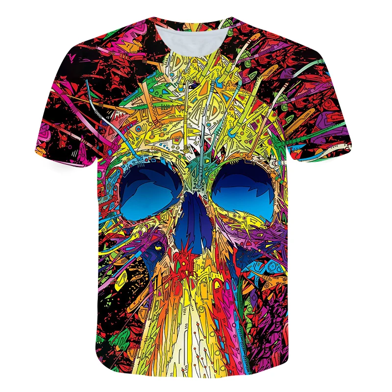 

Boys T-shirt Skull Print Sports Short Sleeve Shirt Men's Running Breathable Undershirt Streetwear Factory wholesale