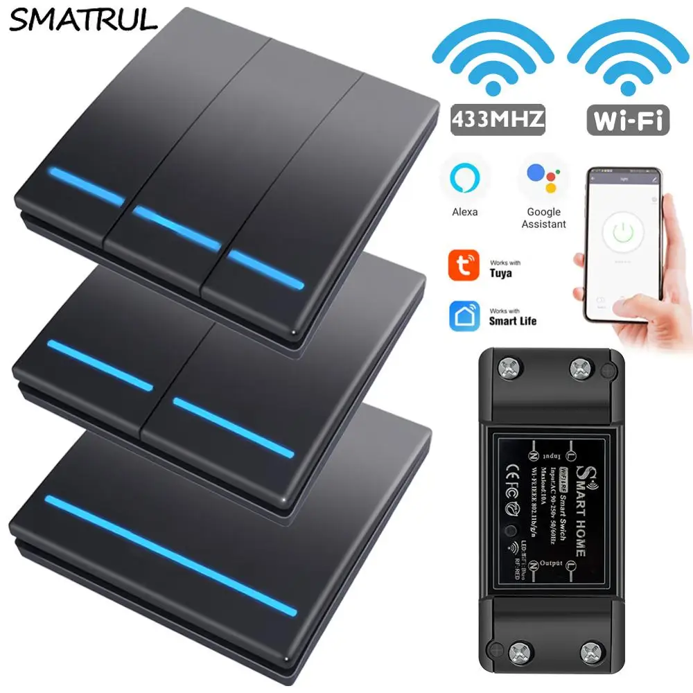 SMATRUL Wi-Fi переключатель светильник RF 433 МГц настенный Панель &quotсделай сам&quot Smart Home