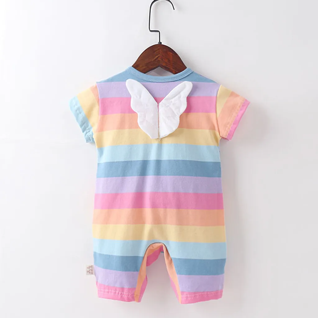 Lovely Newborn Baby Rompers 2019 Winter Rainbow Striped Romper Short Sleeve Cotton Wings Warm Jumpser Bodysuit Clothes Y926 |