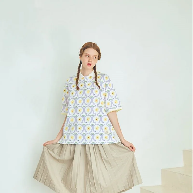 Женская футболка с отложным воротником HarajukuNew Стильная летняя коротким рукавом и