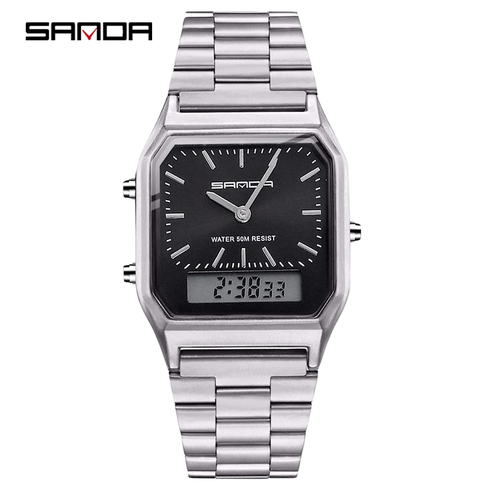 

Часы наручные SANDA мужские электронные, модные спортивные водонепроницаемые брендовые Роскошные светодиодные цифровые в стиле милитари