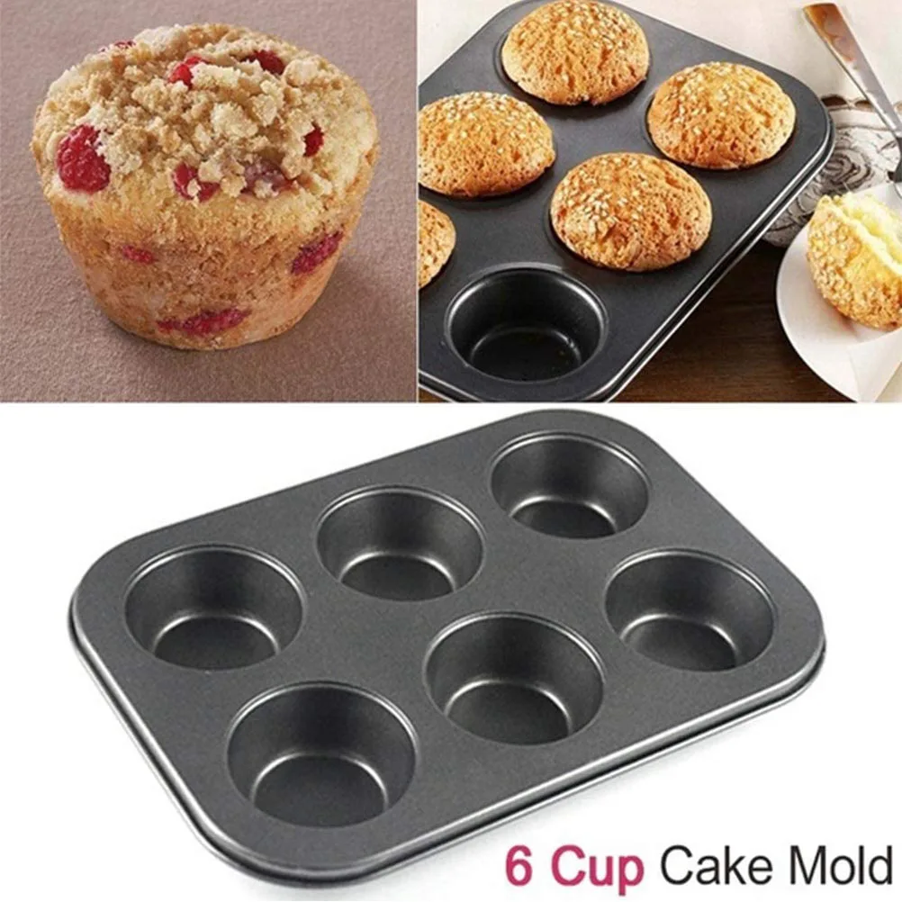 

6-Cavity Cupcake Baking Tray Nonstick Cake Baking Mold Tray Carbon Steel Baking Tray Mould 6 Grids