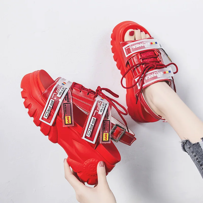 Новые летние женские повседневные босоножки на толстой подошве со шнуровкой и