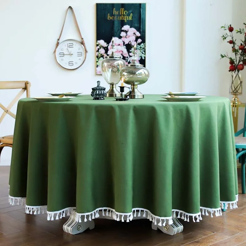 

Round Table Cloth Wedding Party Table Cover Cotton Linen Tassel Tablecloth Light luxury Tea Coffee Tablecloth Home Kitchen Decor