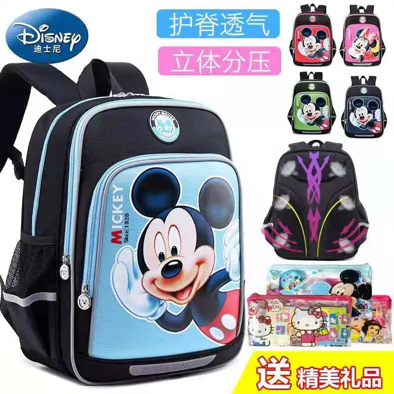 Disney Mickey Minnie School Bags For Boys Girls Primary Student Shoulder Orthopedic Light Backpack Grade 1-4 Kids Gifts Mochila