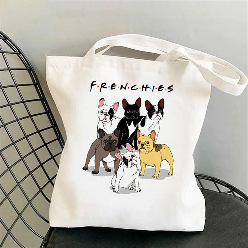

Funny Dog Cartoon Fashion Art Print Canvas Bag Large Capacity No Zipper Vintage Fashion Shoulder Bags Girls Student School Bags