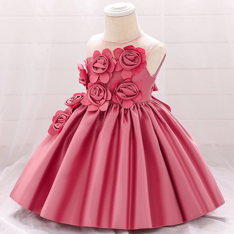 

Handmade Quality Pageant Wedding Dress Infantil 1st Birthday Dress For Baby Girl Baptism Clothes Floral Princess Dress