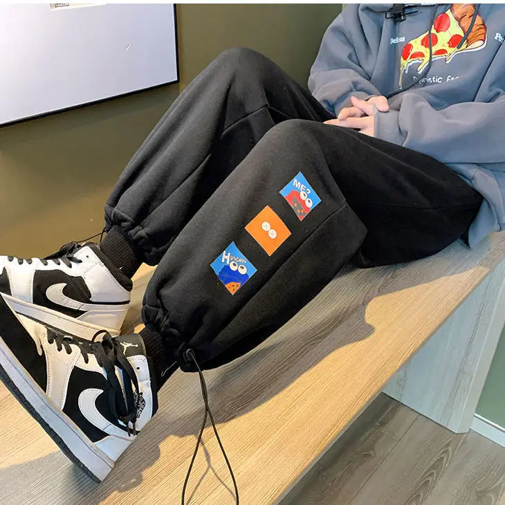 Шаровары мужские хлопковые с эластичным поясом однотонные Джоггеры в уличном