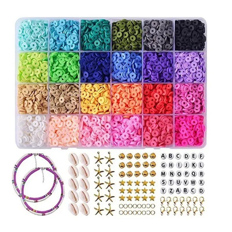 

DIY Bracelet Polymer Clay Spacer Beads Kit Charms Elastic String Lobster Clasp Box for Jewelry Making DIY Bracelets Earring Set