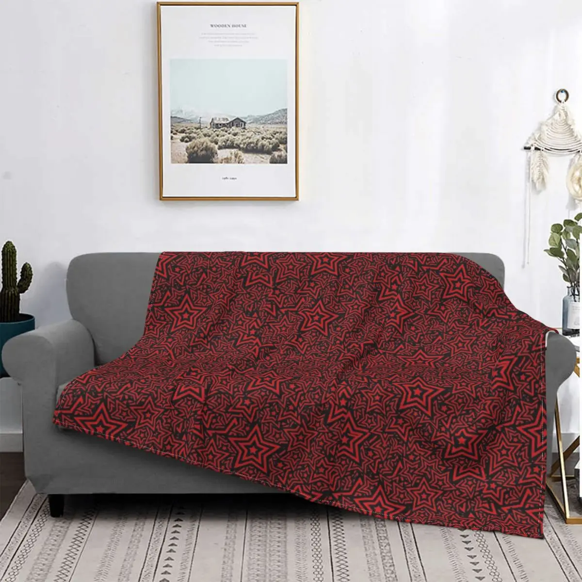 

Manta con patrón de estrella Persona 5, colcha a cuadros para cama, sofá y cama, toalla de playa de lujo, color rojo y negro