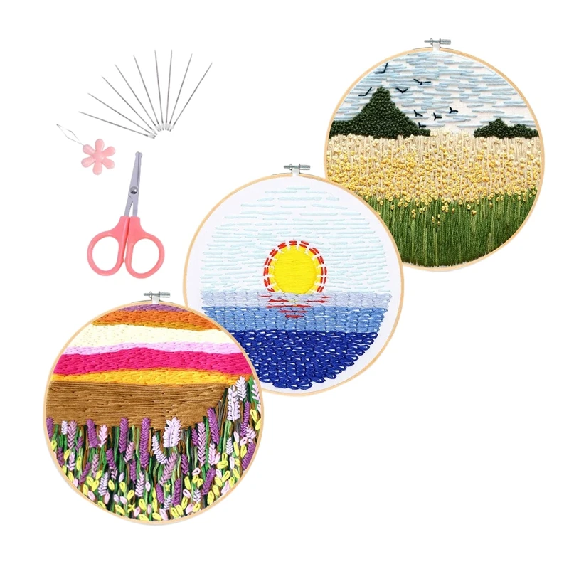 

3 Sets Embroidery Kit With Patterns Embroidery Starter Kit DIY Beginner Cross Stitch Starter Kits For Adults