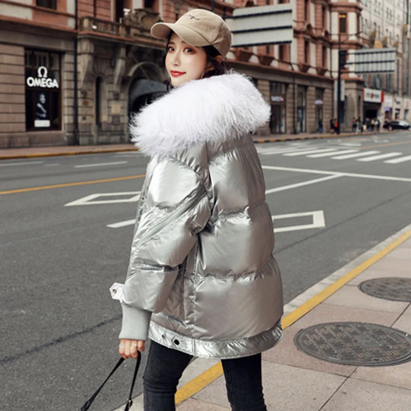 Зимняя женская пуховая куртка 2019 на белом утином пуху женское Свободное пальто с