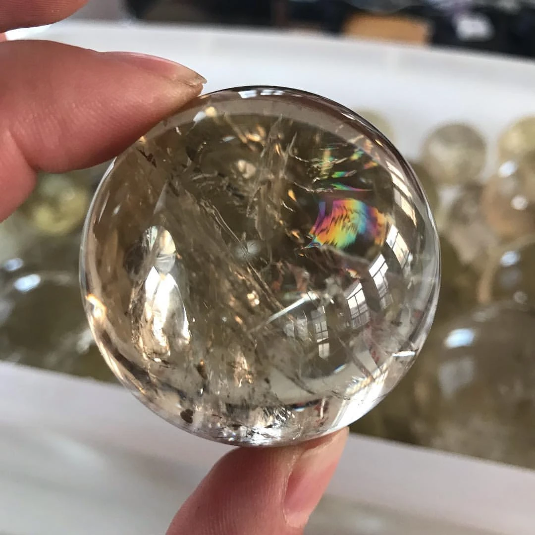 

Hot Sell Natural Rainbow Smokey Quartz Mini Ball Healing Crystal Stone Sphere For Home Decor