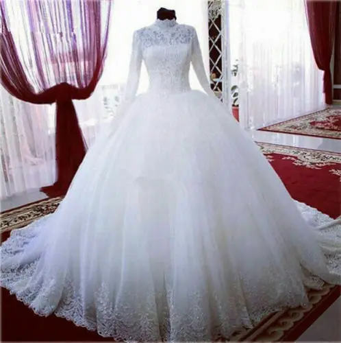 Бальное платье модное украшенное бисером с длинным рукавом пышное свадебное