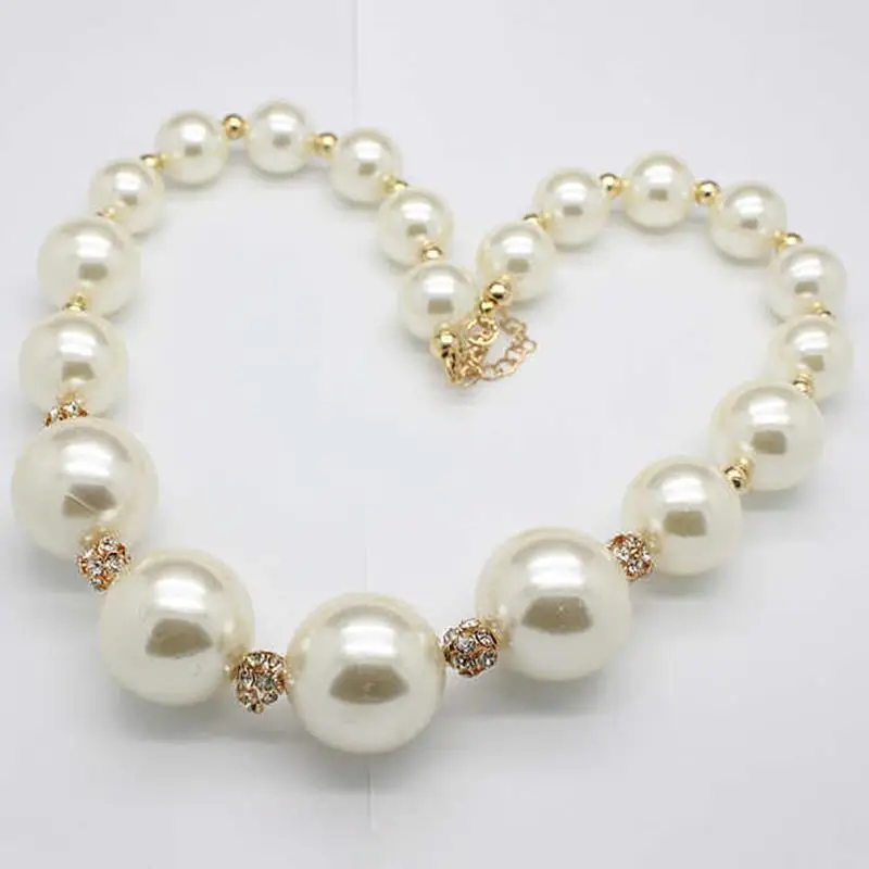 Новая мода большая белая имитация большое ожерелье из серебристых бусин