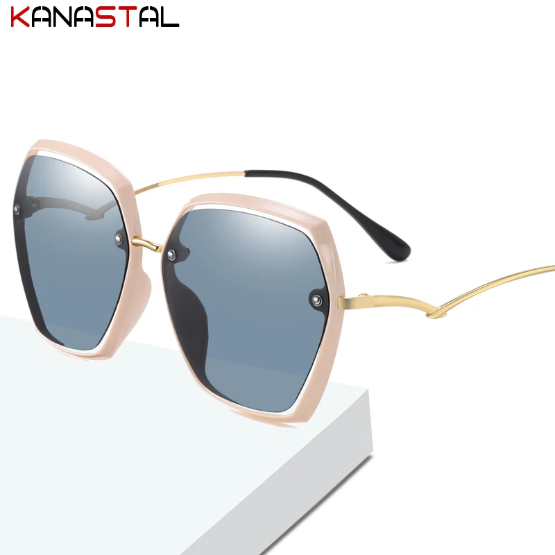 

Women's Polarized Sunglasses UV400 Metal Polygon Large Frames Eyewear Sunscreen Cycling Traveling Sun Glasses Ladies Exquisite