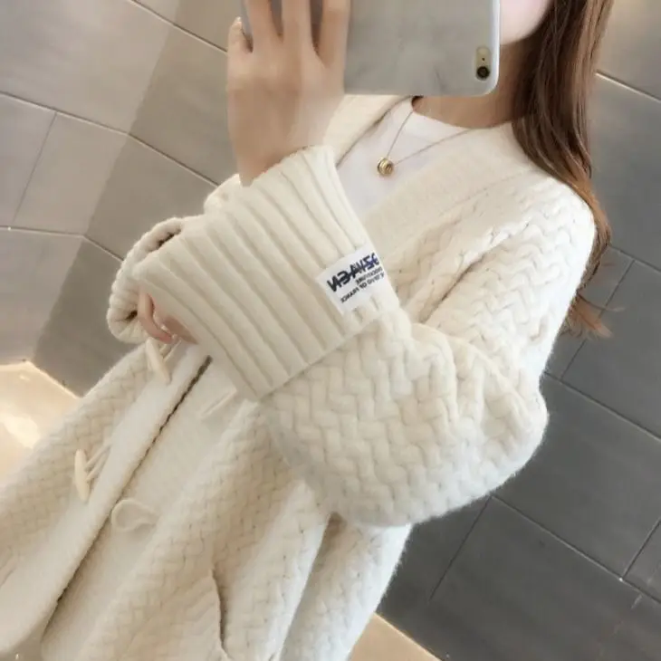 

Thickened cardigan women's large autumn and winter new Korean lazy style loose sweater and sweater sweater
